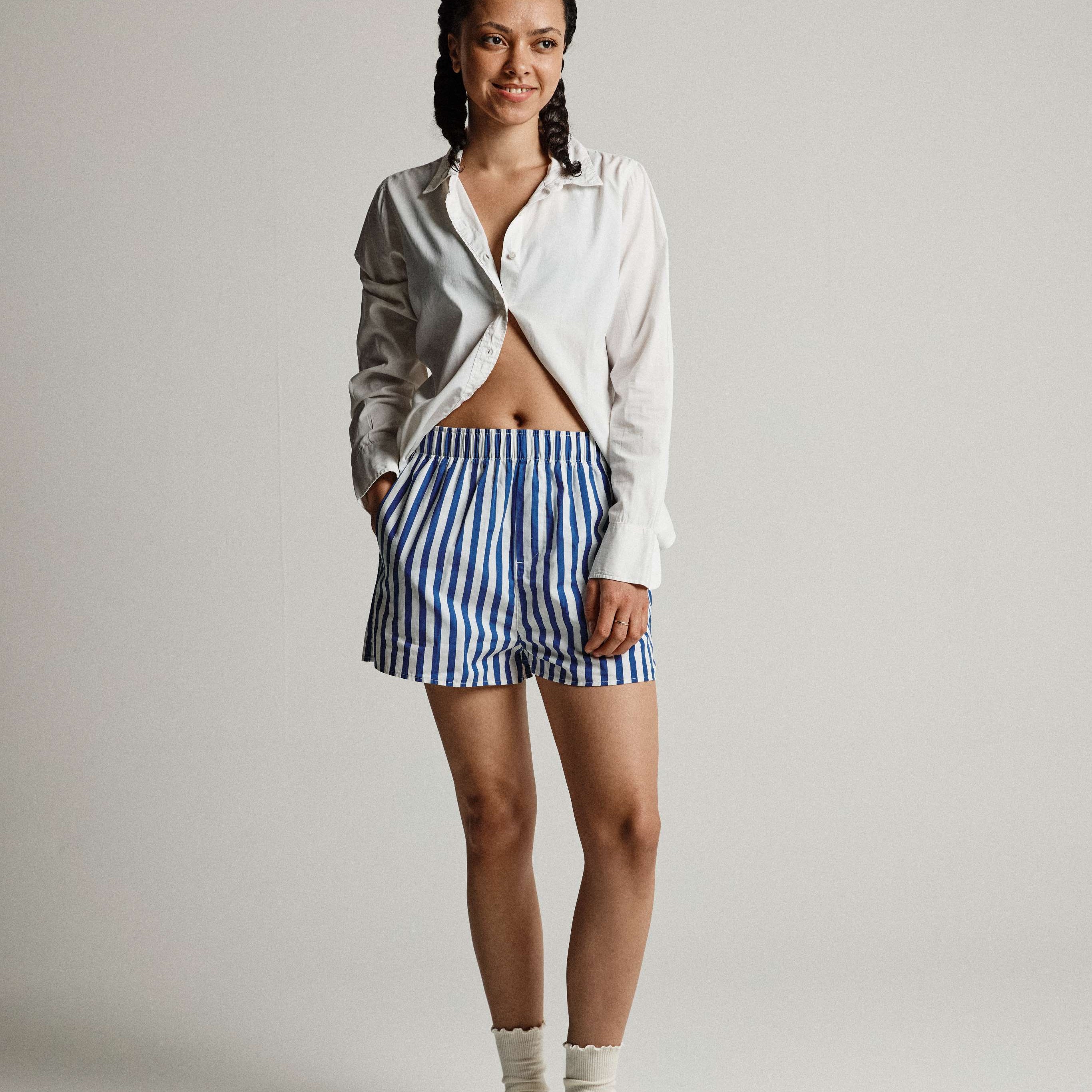 Women Nautical Navy Wide Stripe Boxer