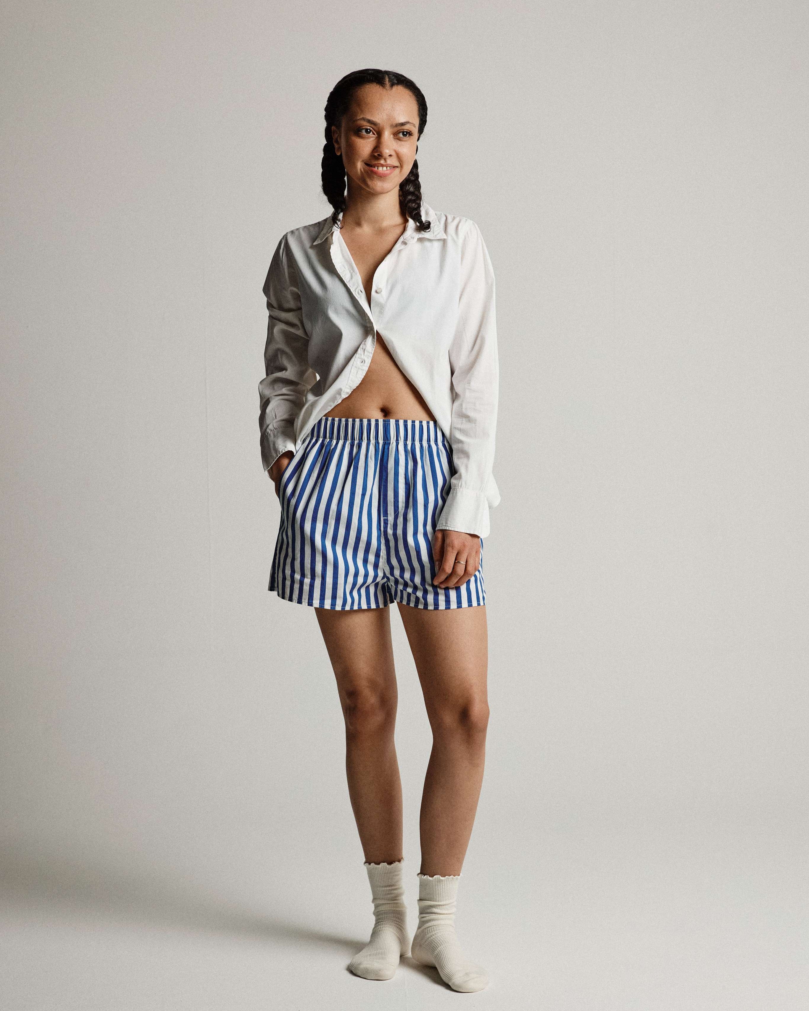 Women Nautical Navy Wide Stripe Boxer