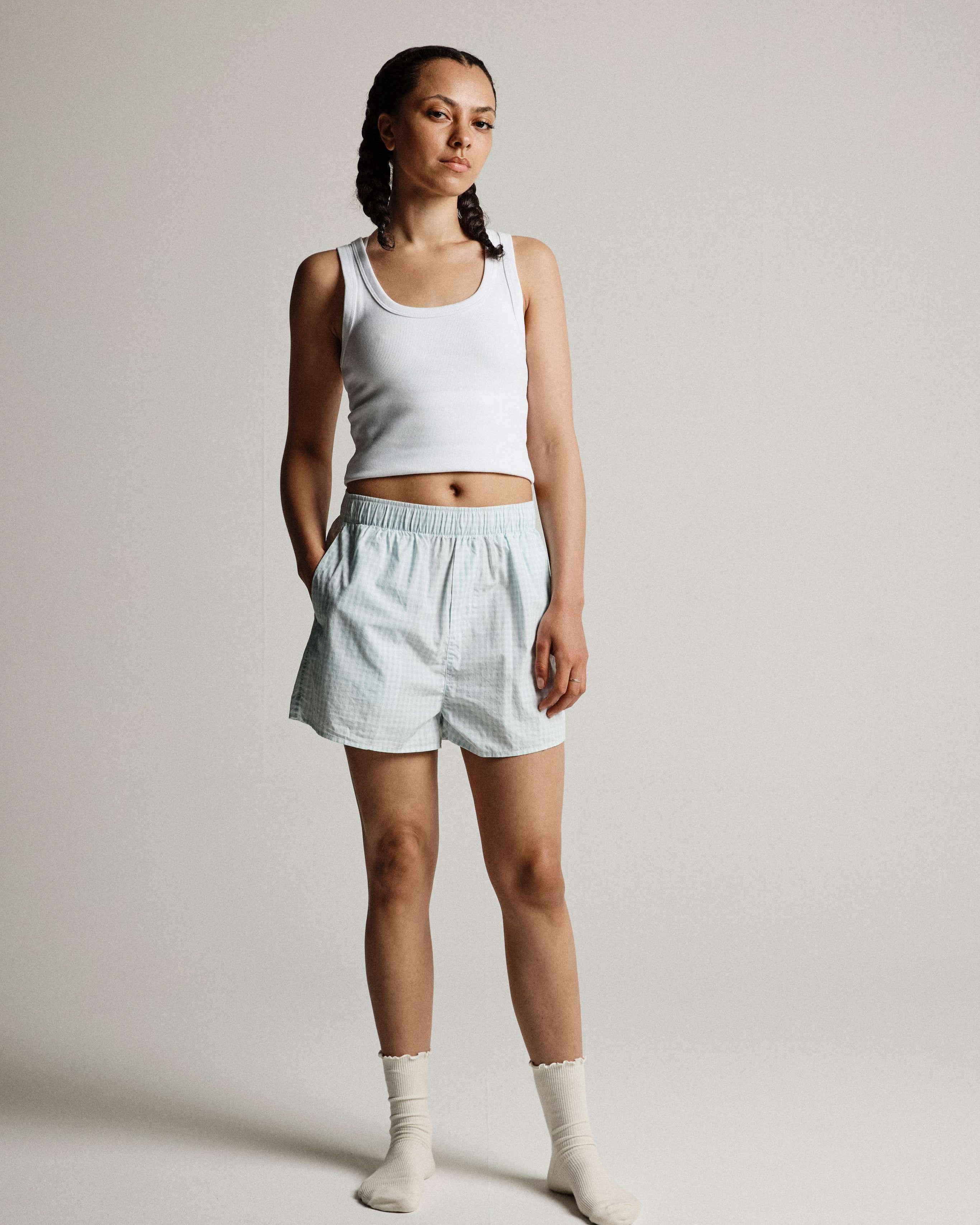 Women Pale Blue Gingham Boxer