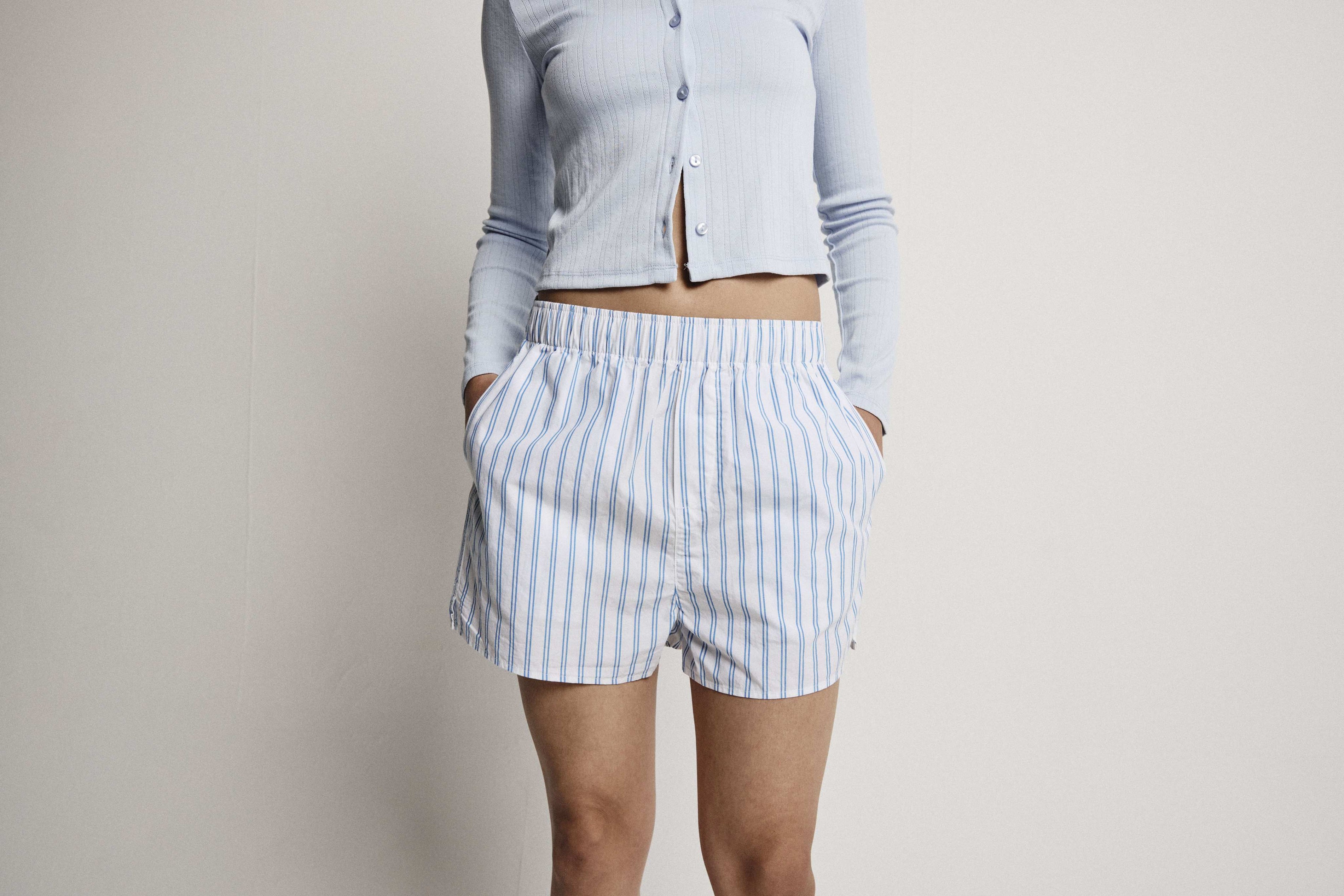 Women Blue French Stripe Boxer