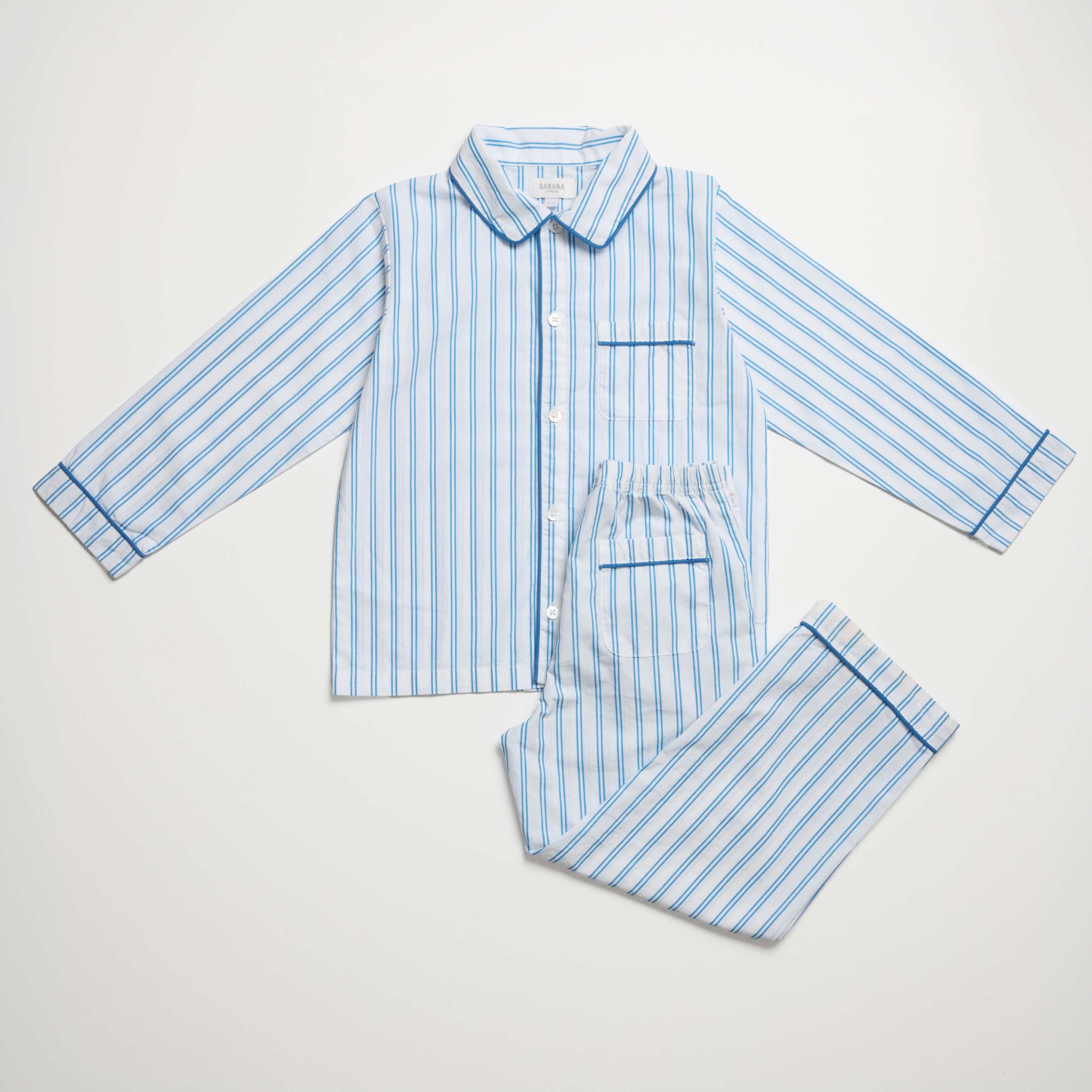 Kids Blue French Stripe PJ Long Set