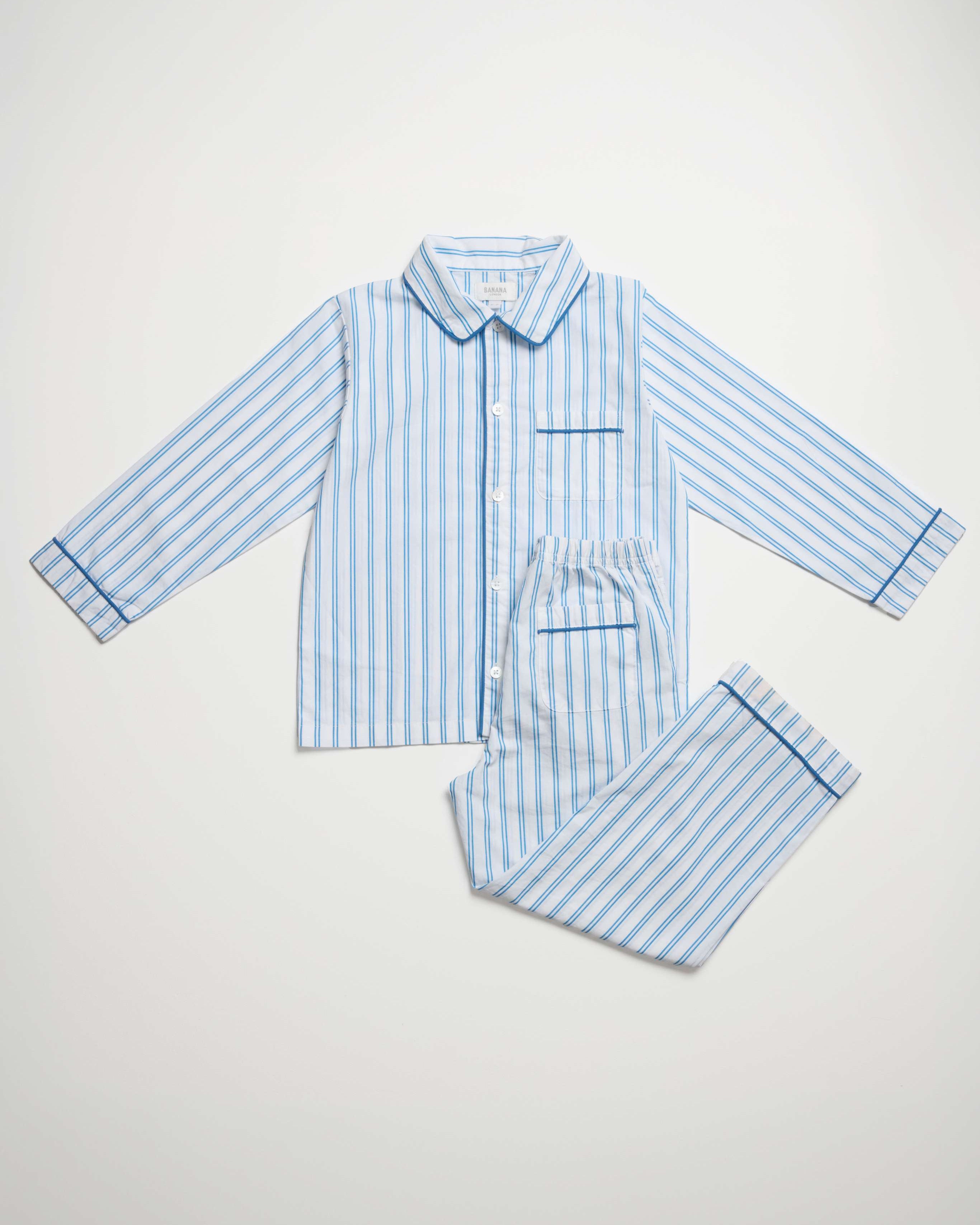 Kids Blue French Stripe PJ Long Set