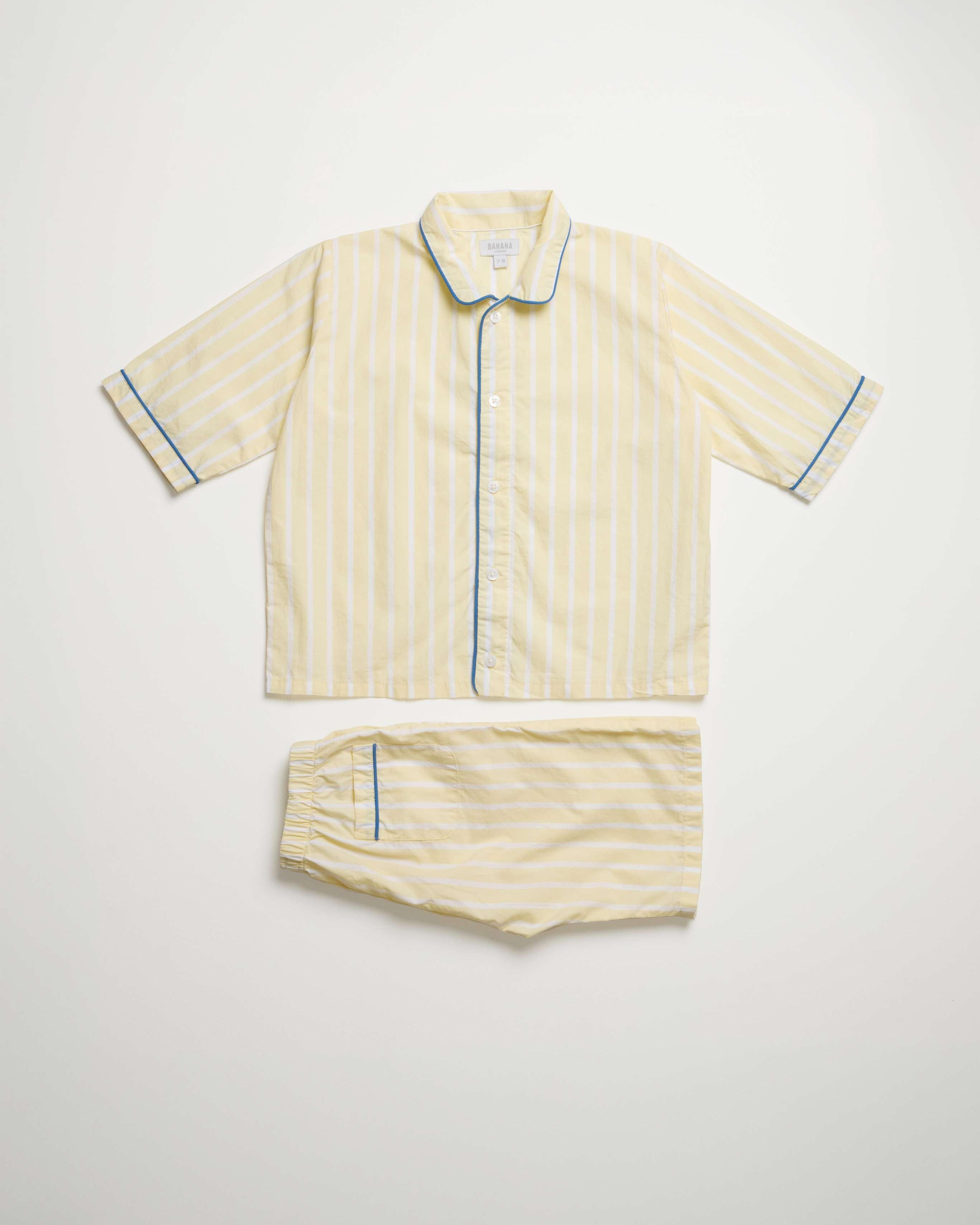 Kids Buttery Yellow Stripe PJ Set Short