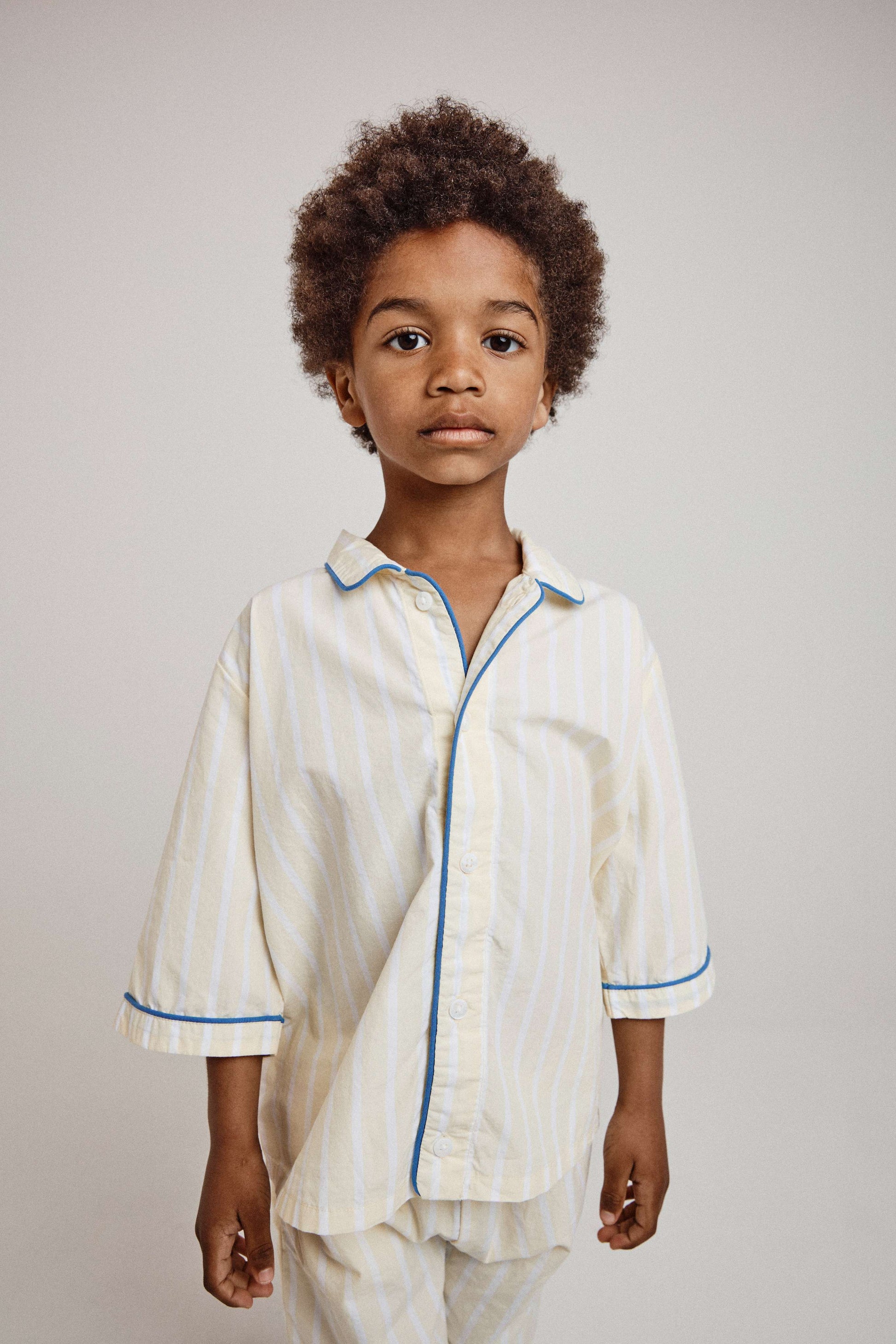 Kids Buttery Yellow Stripe PJ Set Short