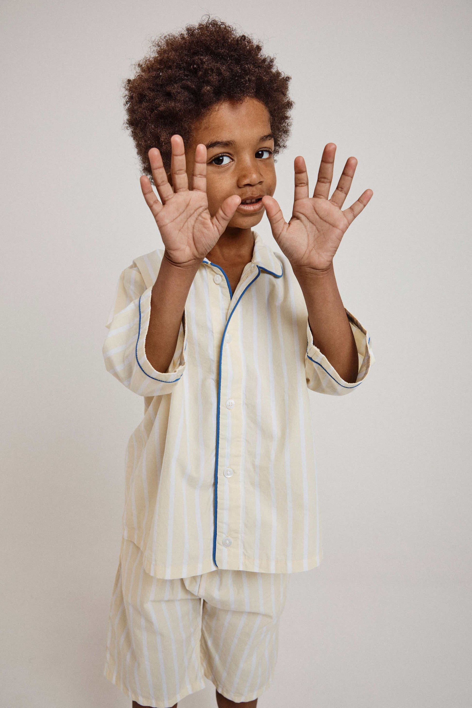 Kids Buttery Yellow Stripe PJ Set Short