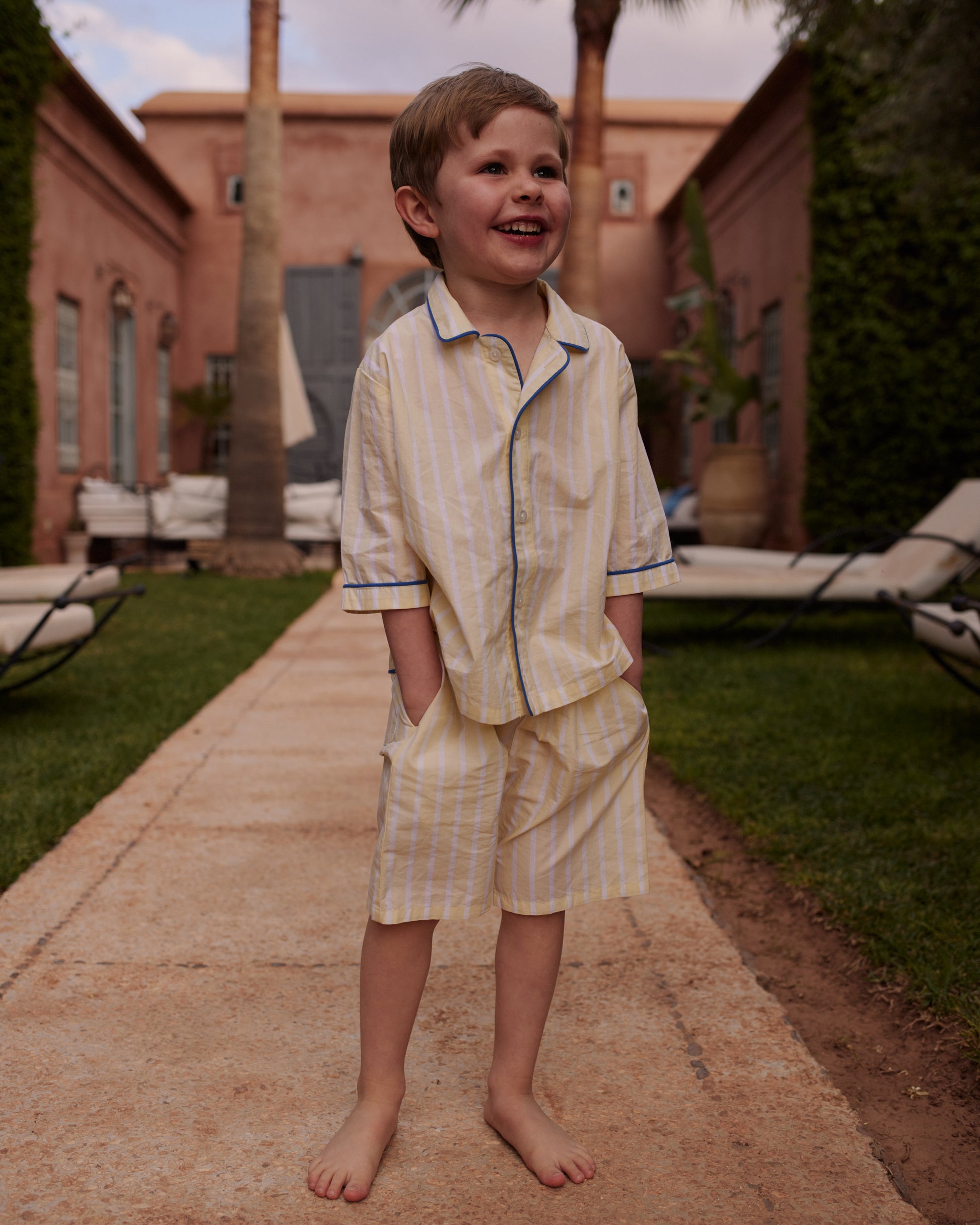 Kids Buttery Yellow Stripe PJ Set Short