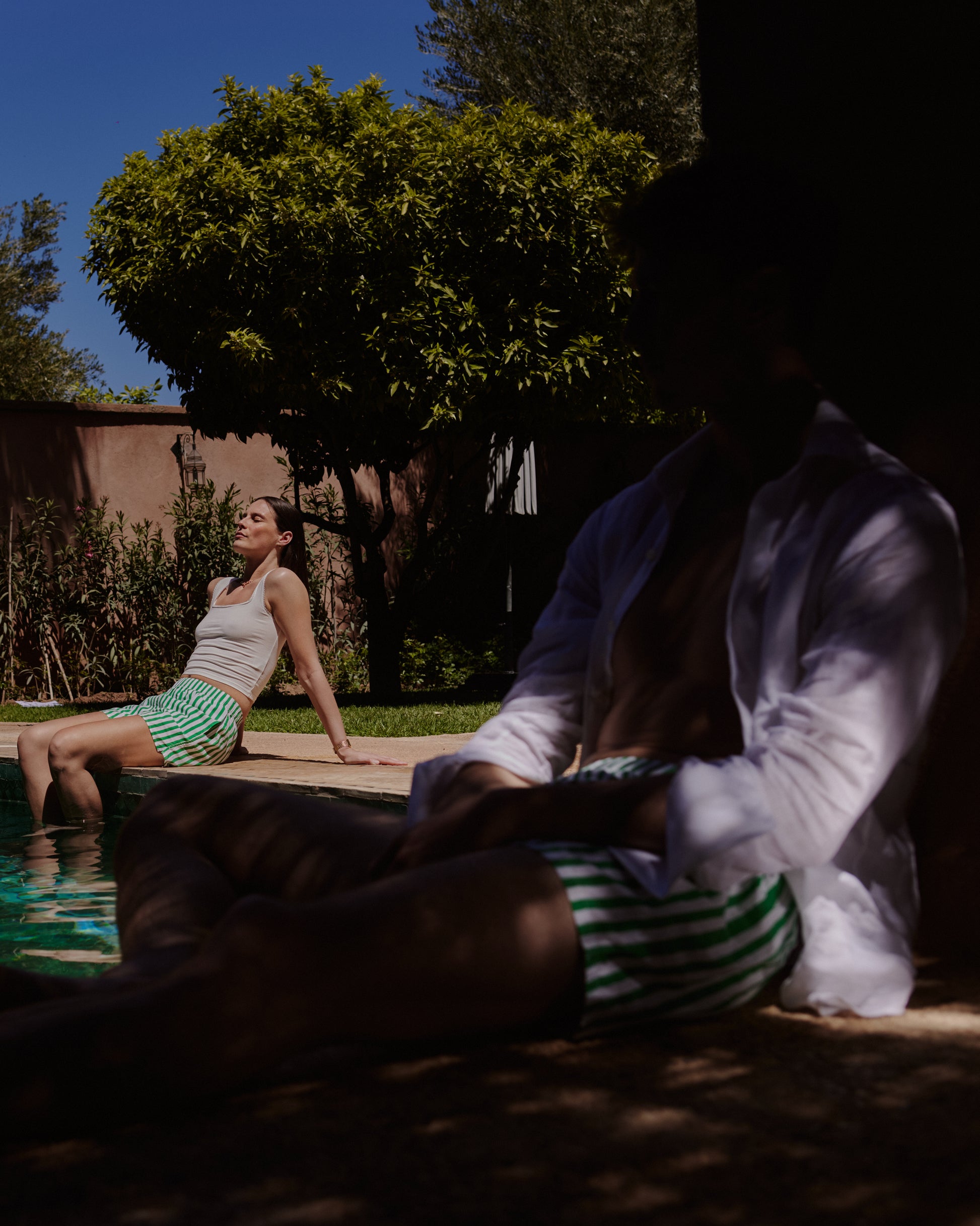 Men Green and White Stripe Boxer