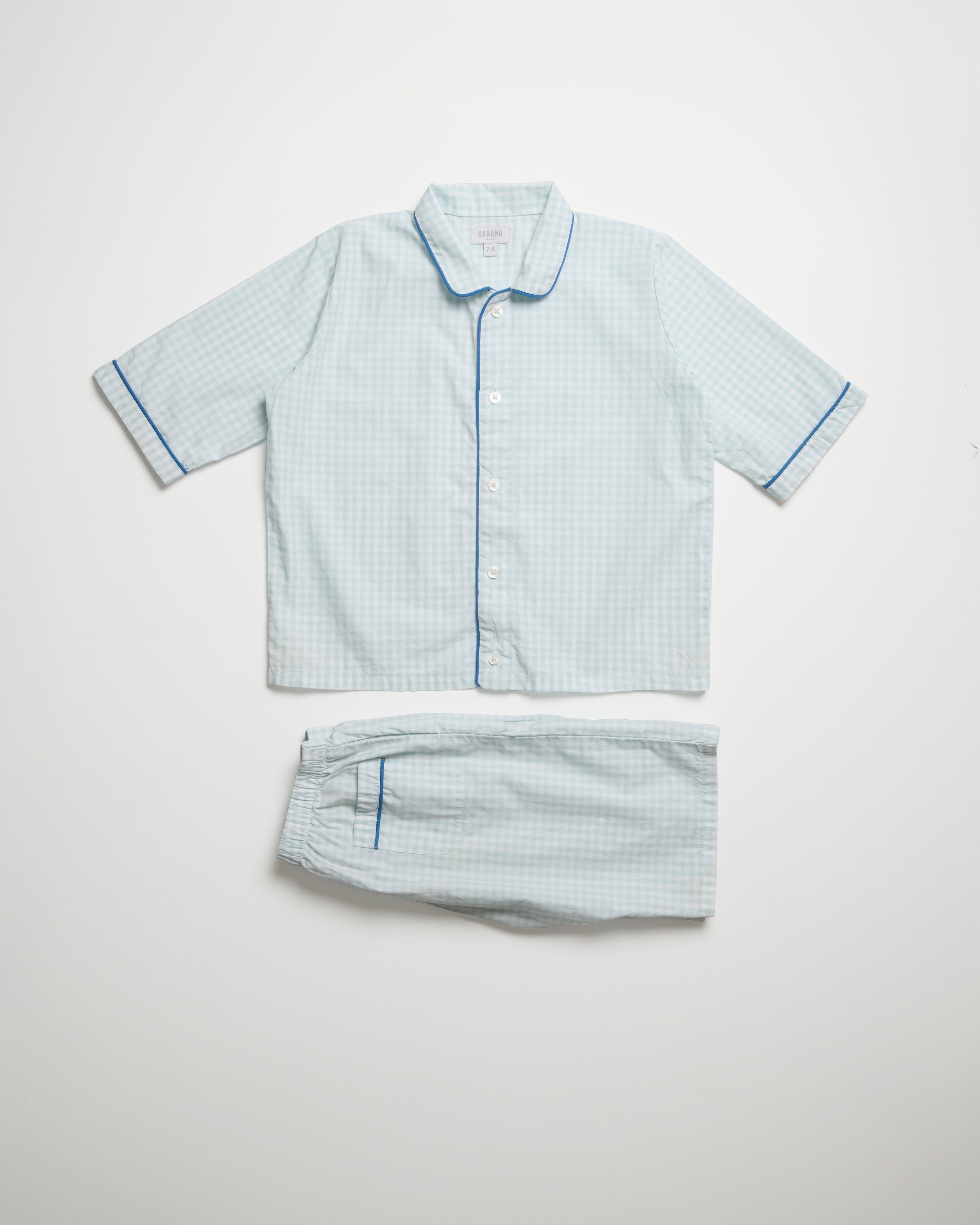 Kids Pale Blue Gingham PJ Short Set