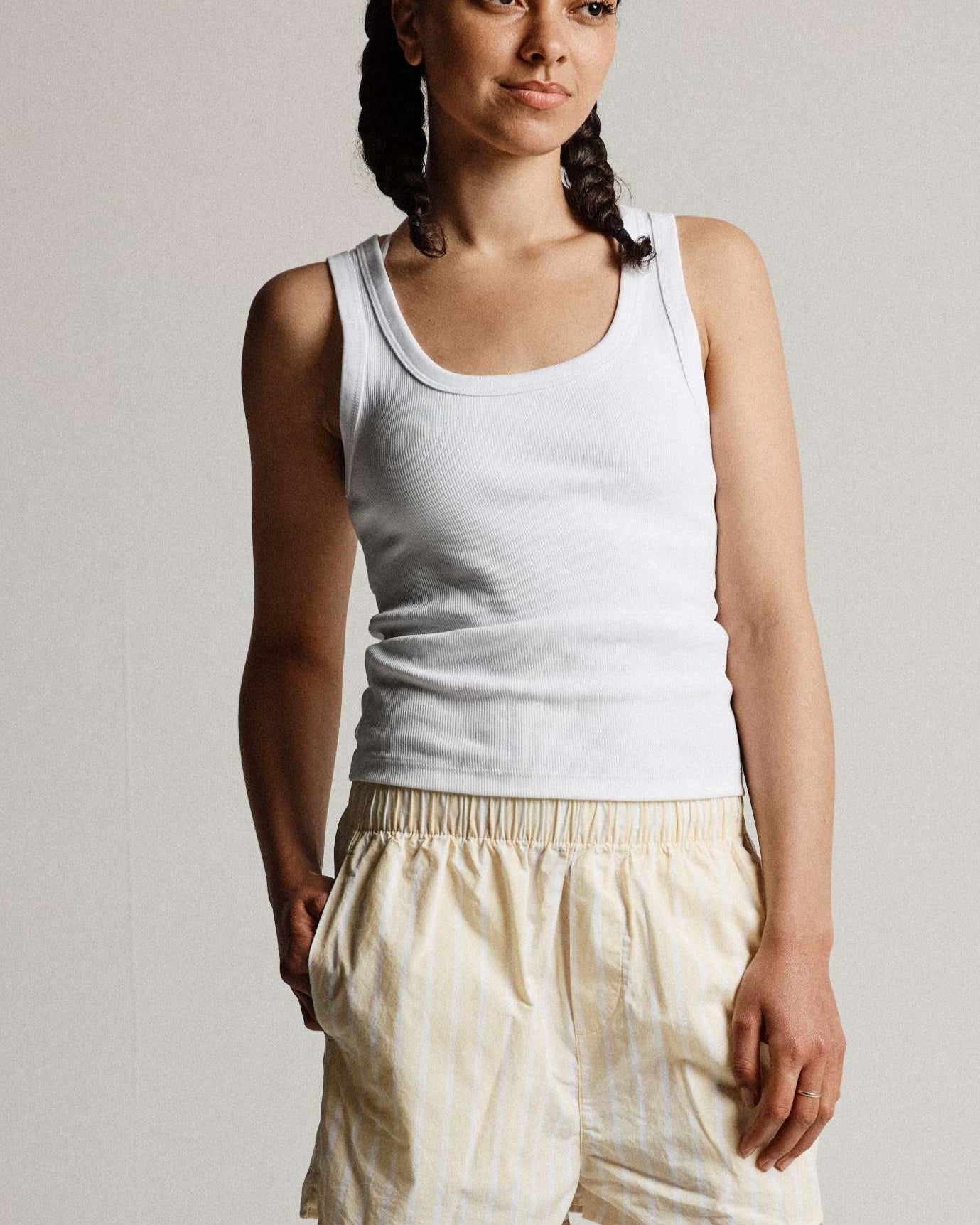 Women Buttery Yellow Stripe Boxer