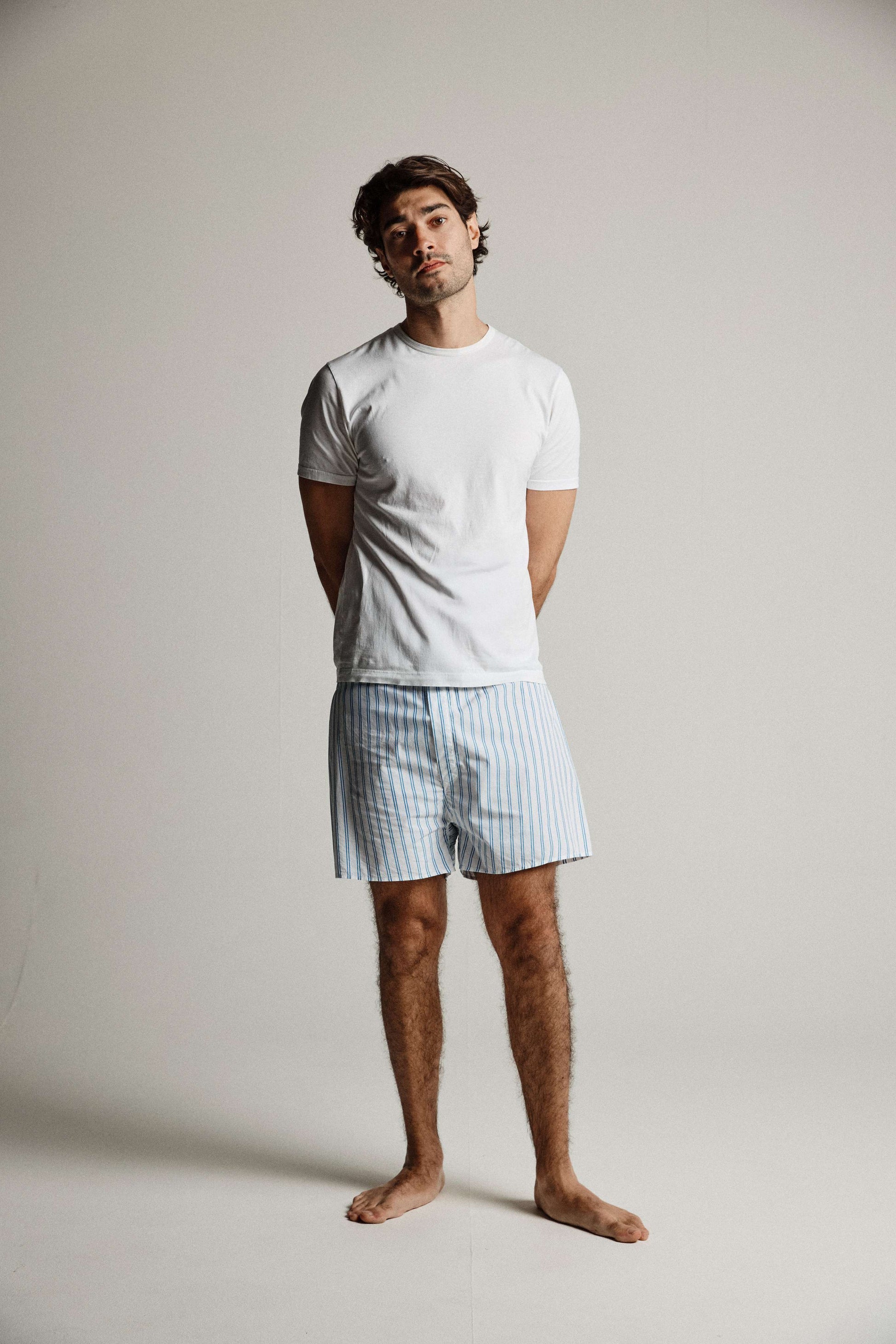 Men Blue French Stripe Boxer