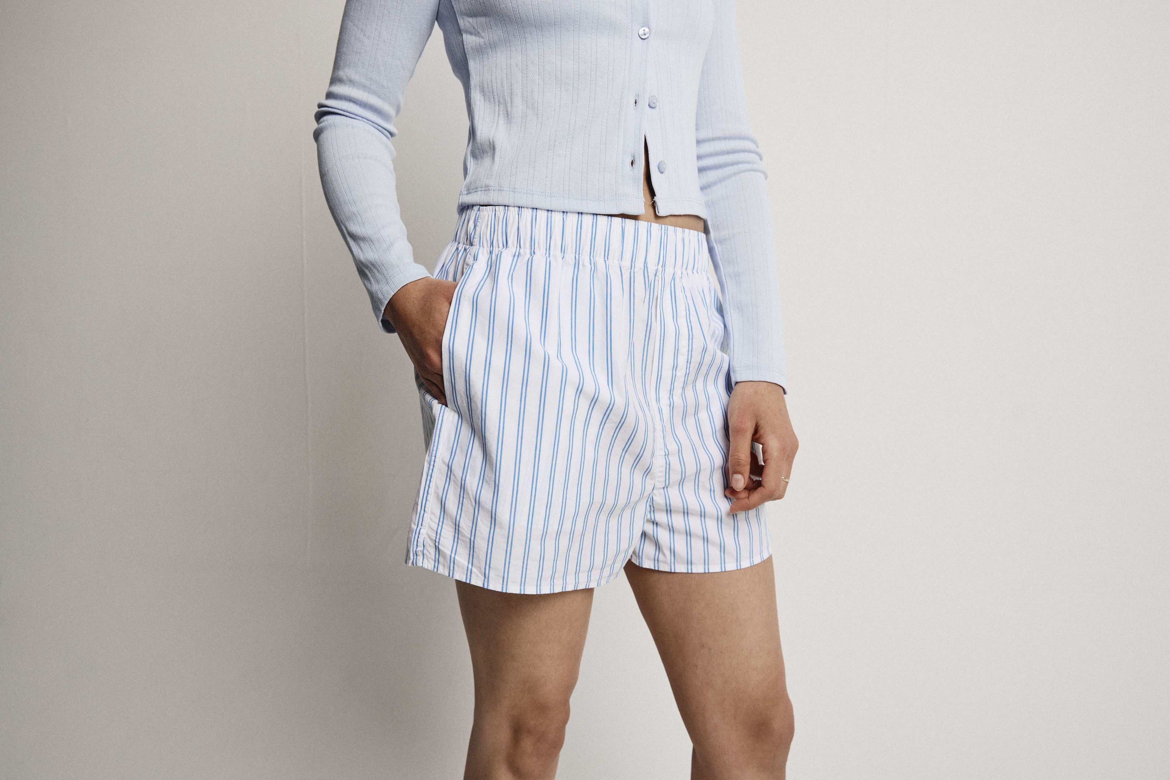 Women Blue French Stripe Boxer