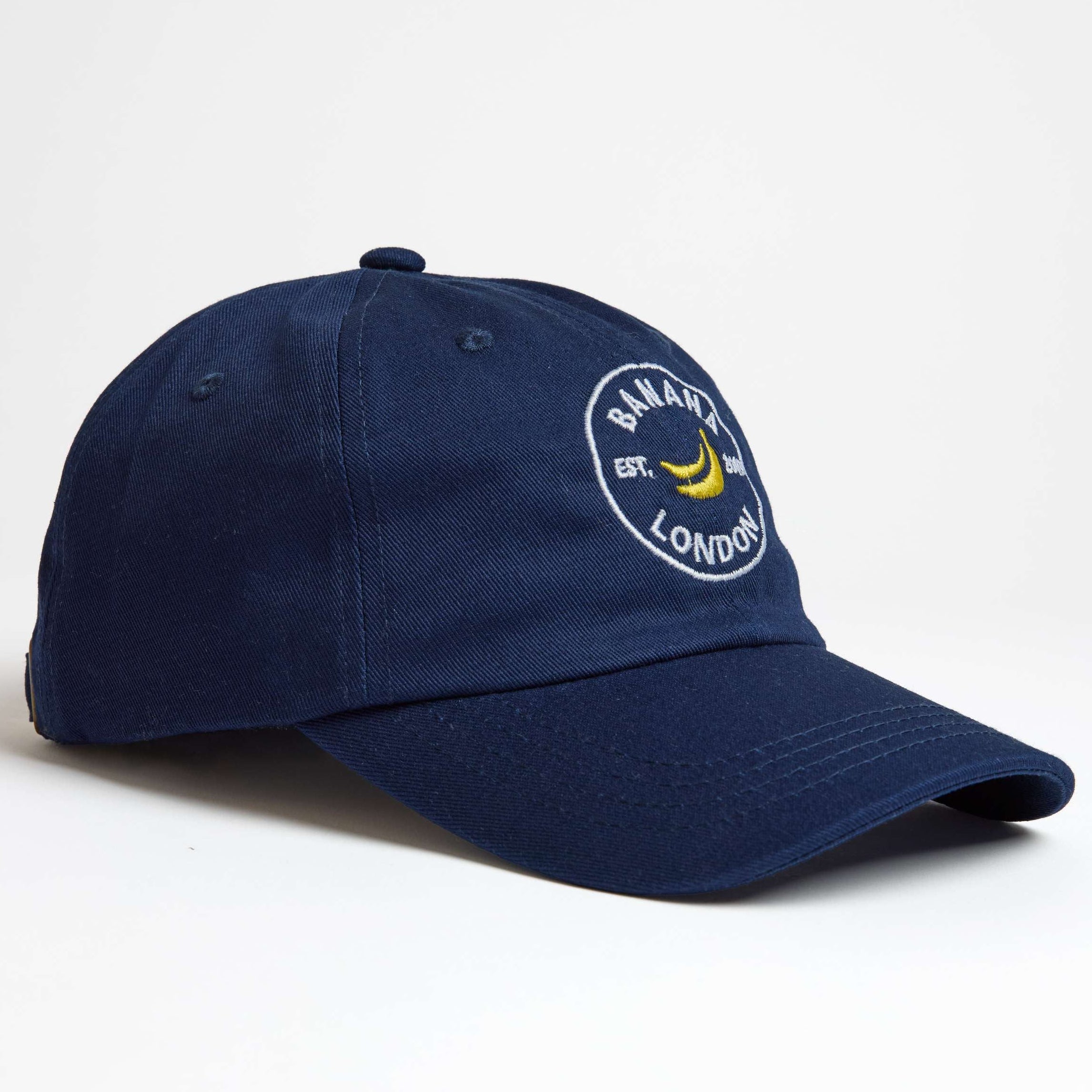 Navy blue cap with logo on a white background