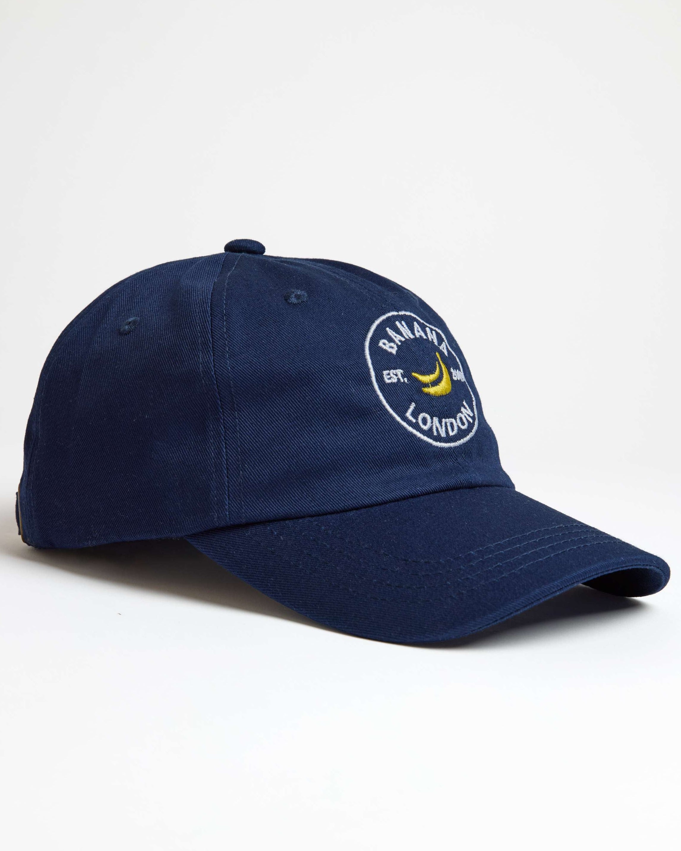 Navy blue cap with logo on a white background