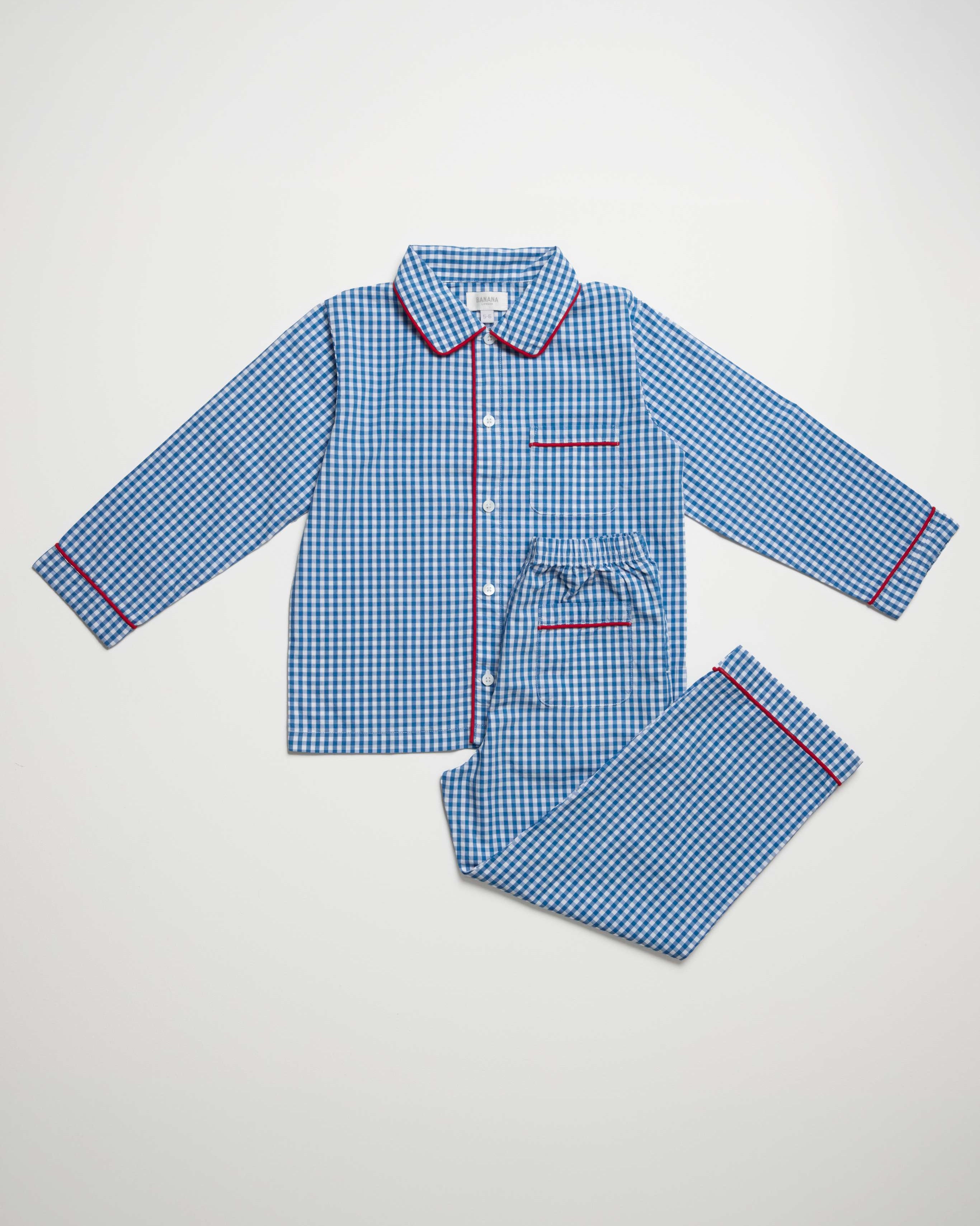 Navy Gingham Kids PJ Long Set