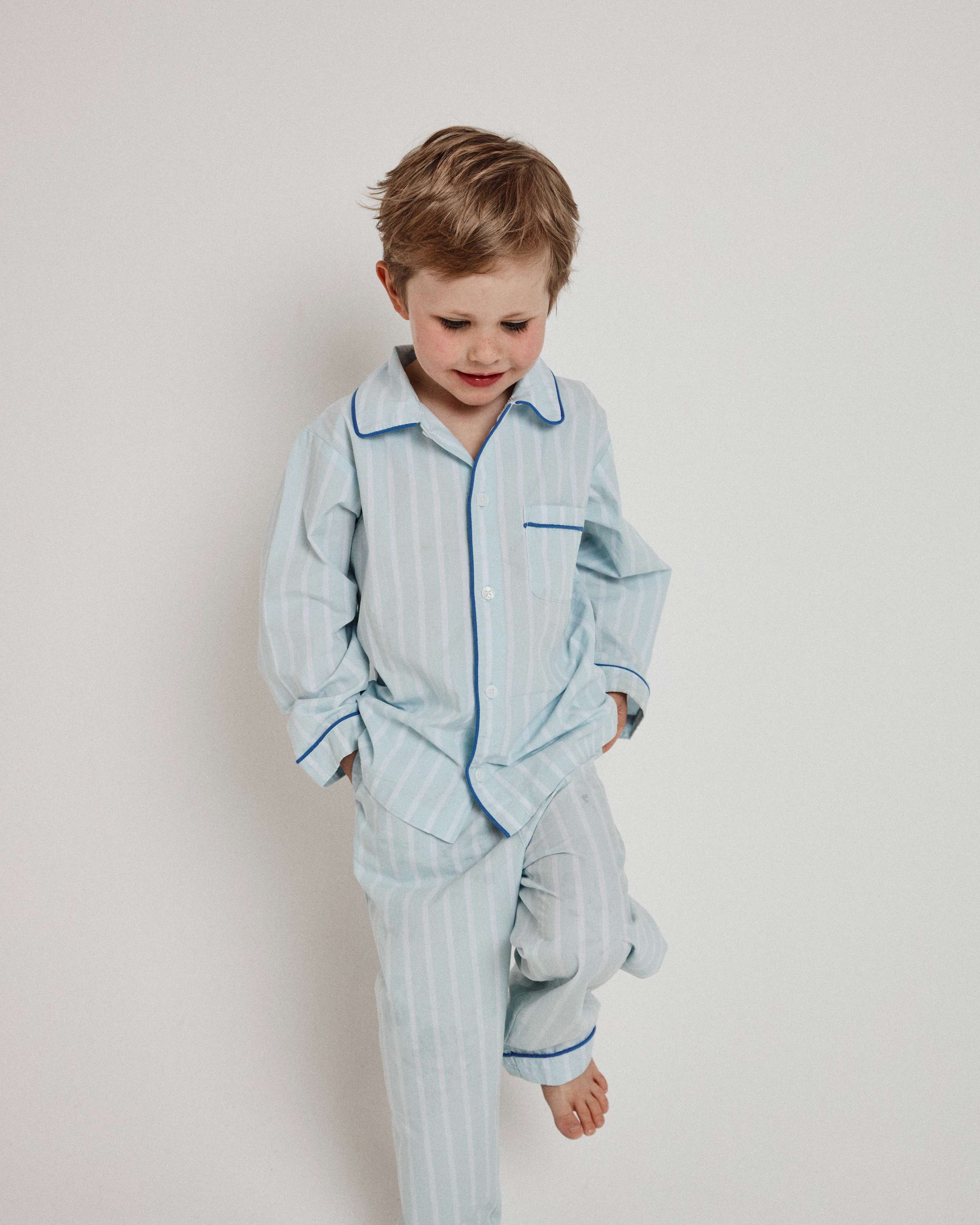 Icy Blue Stripe Kids PJ Long Set