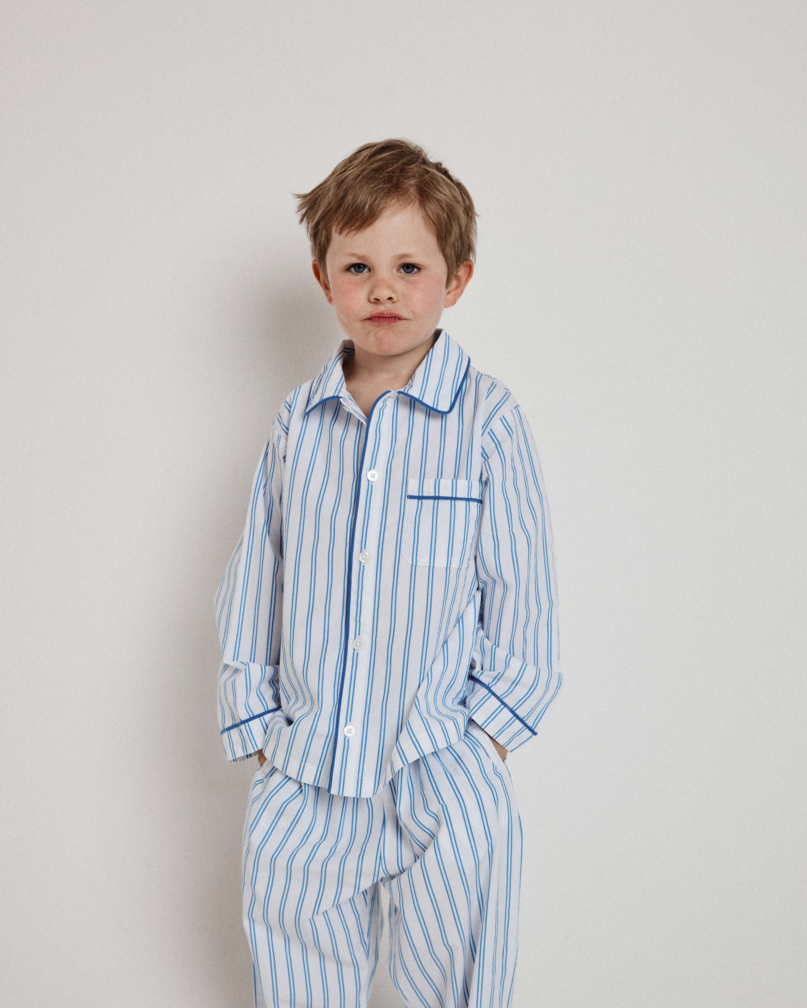 Kids Blue French Stripe PJ Long Set