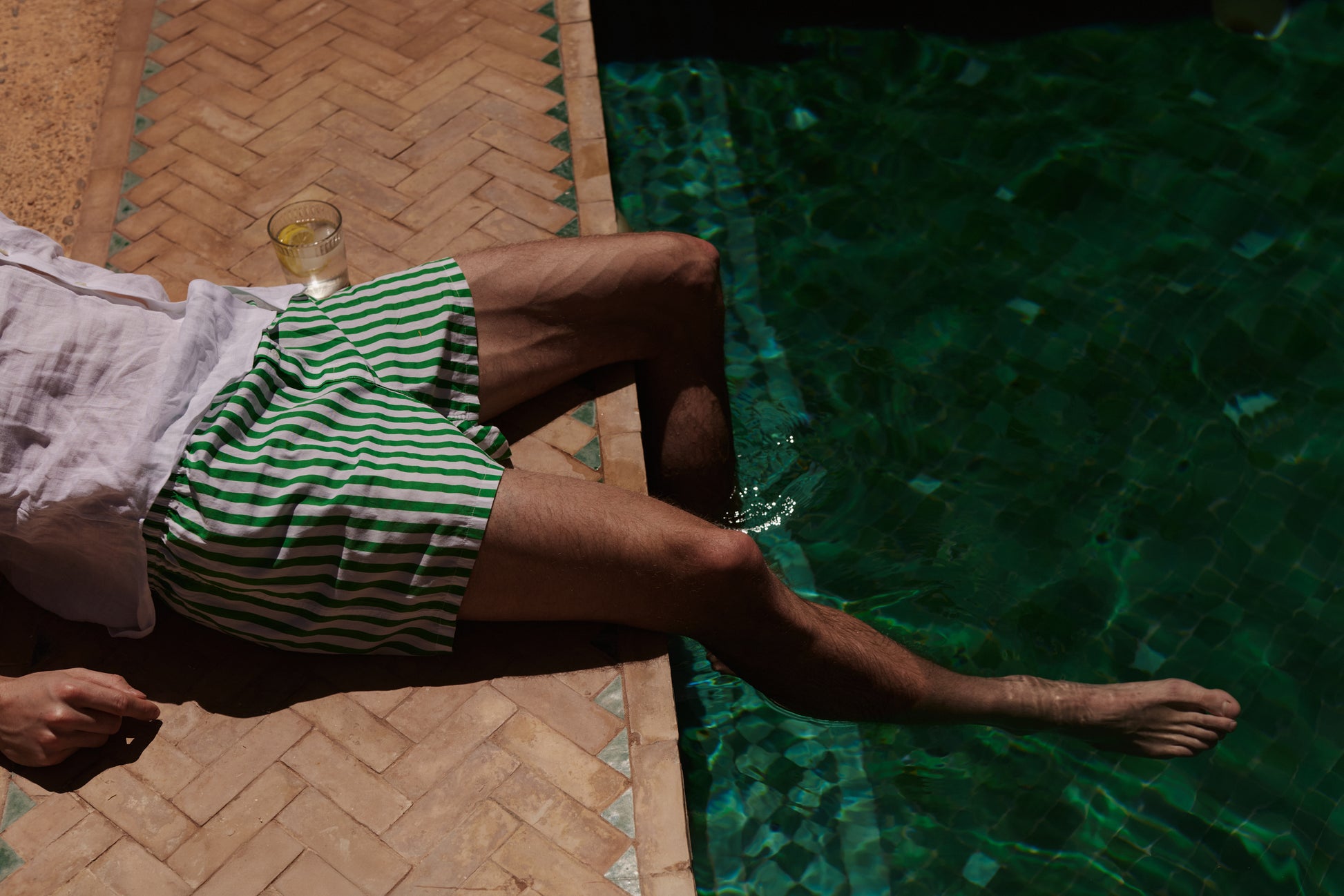 Men Green and White Stripe Boxer