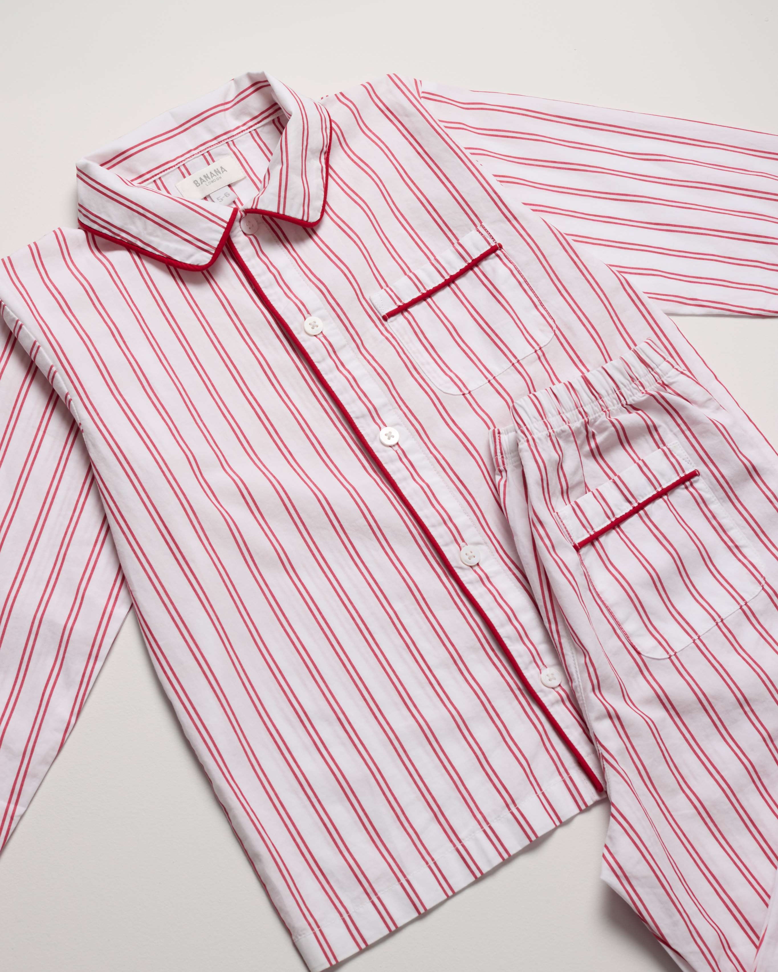 Kids Red French Stripe PJ Long Set