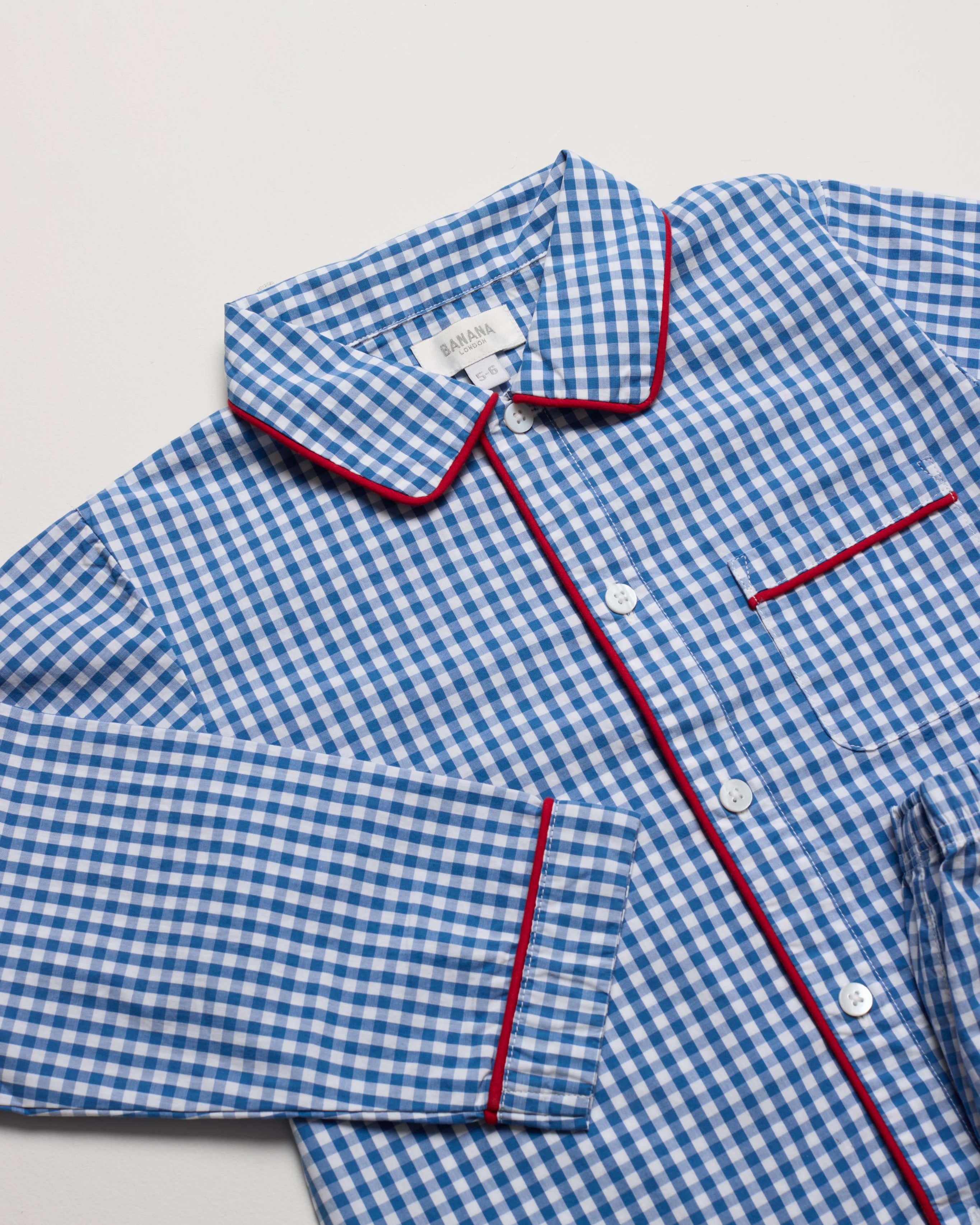 Navy Gingham Kids PJ Long Set