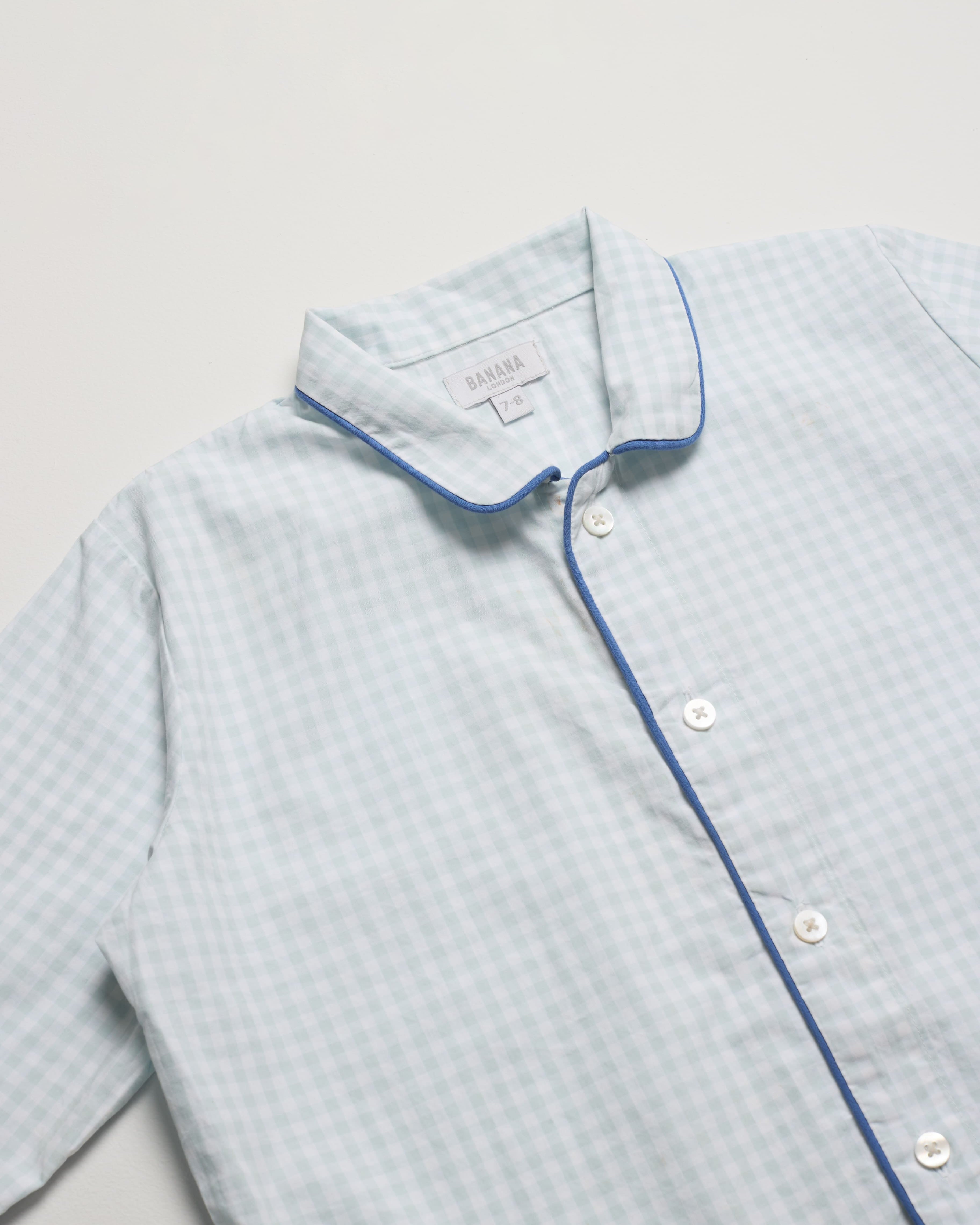 Pale Blue Gingham Kids PJ Short Set