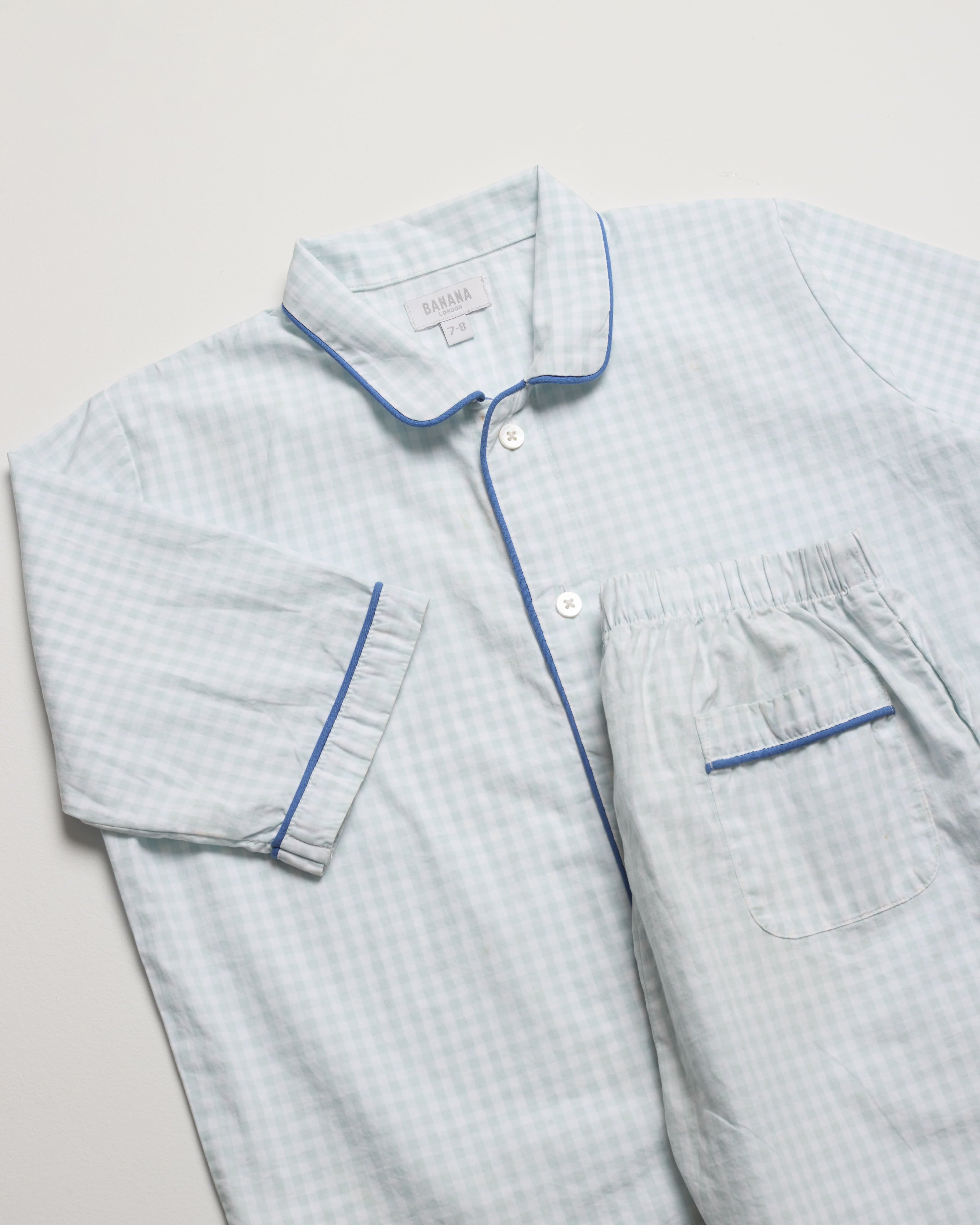 Pale Blue Gingham Kids PJ Short Set
