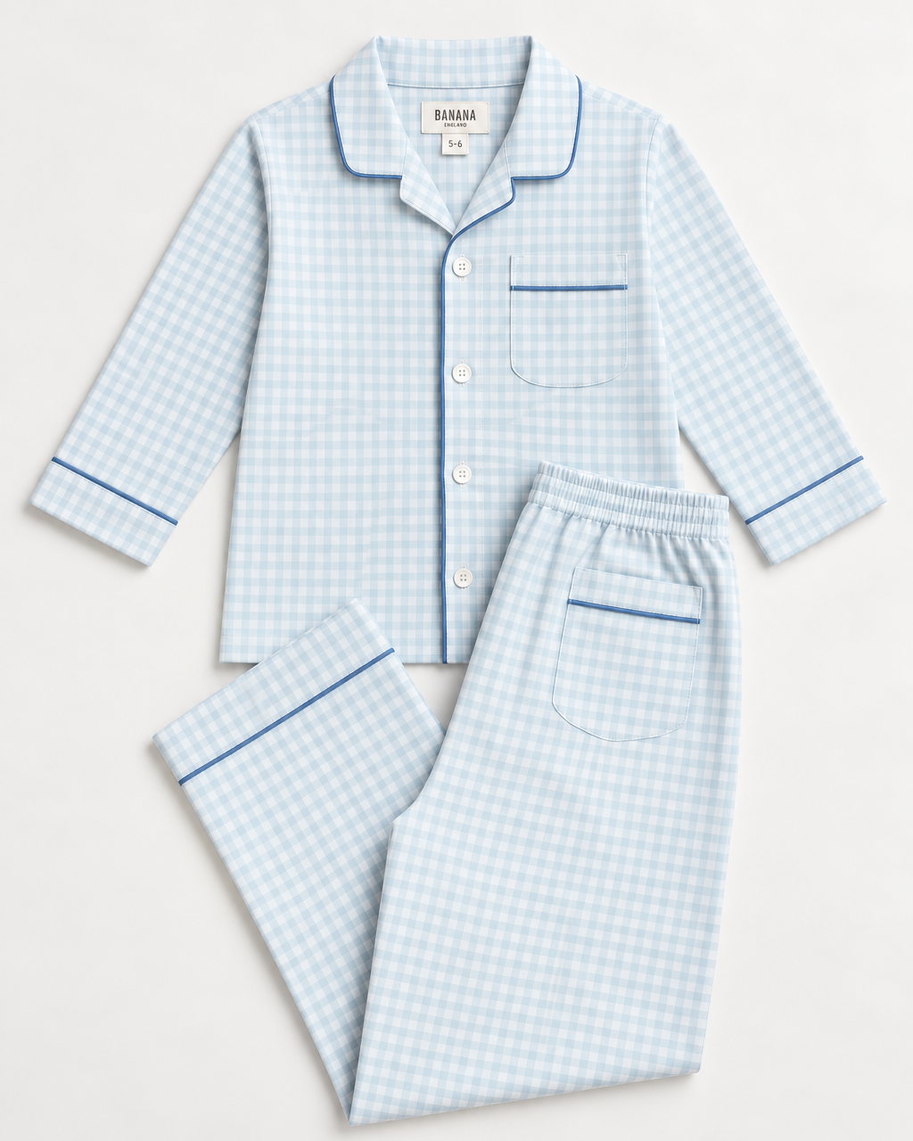 Kids Pale Blue Gingham PJ LONG Set