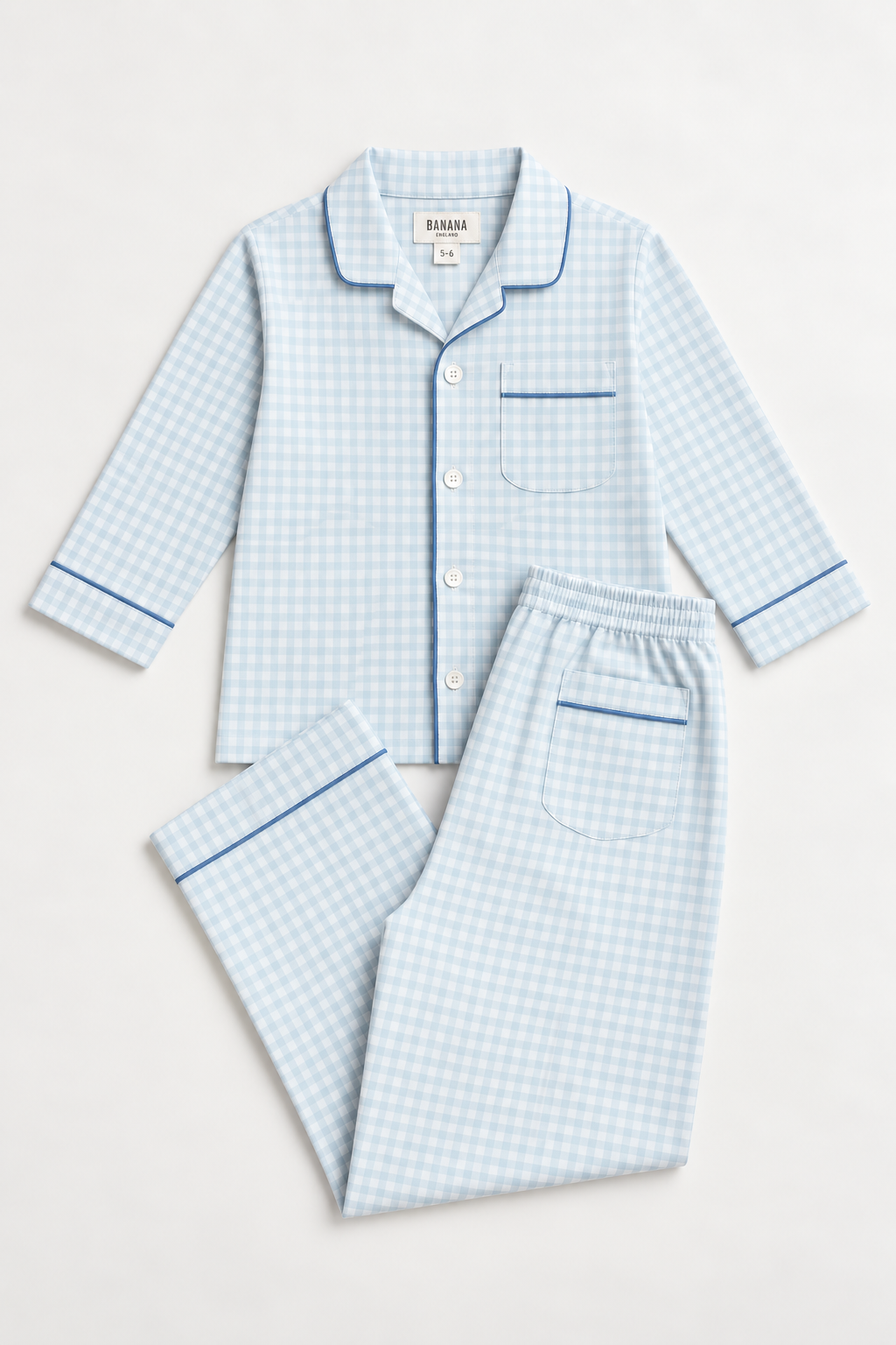 Kids Pale Blue Gingham PJ LONG Set